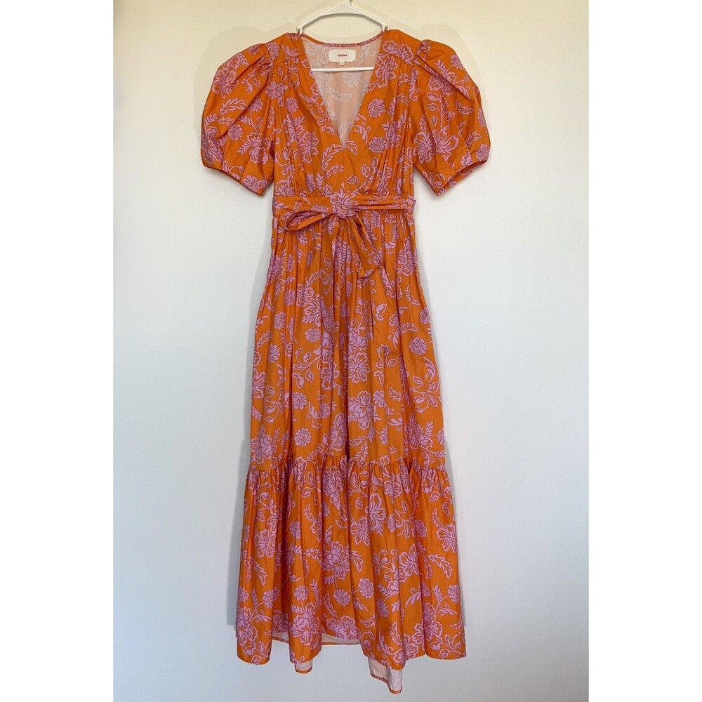 Xirena Orange Floral Puff Sleeve Maxi Dress 100% Cotton – Size XS